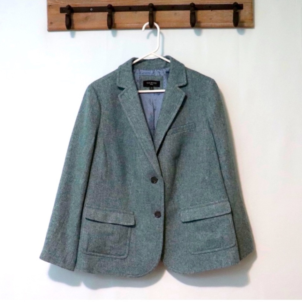 Talbots blue gray herringbone career blazer 14 W
